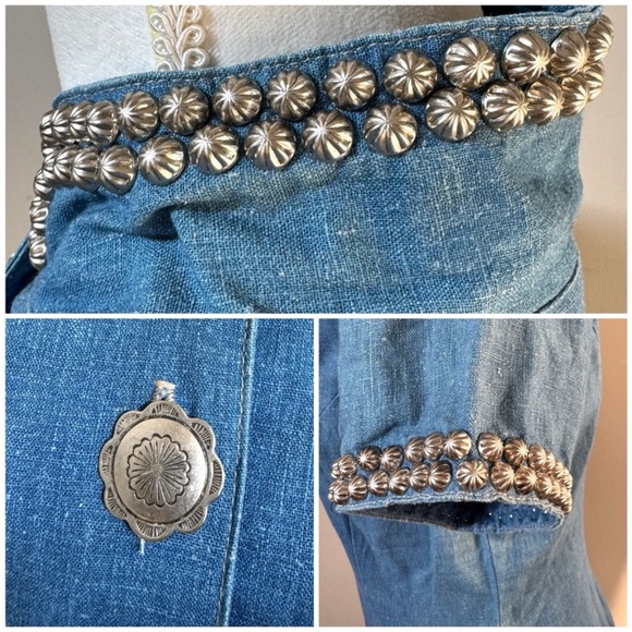 DOUBLE D RANCH Vintage Chambray Denim MaxiDress Duster Silver Concho Studs Sz S - Picture 7 of 13